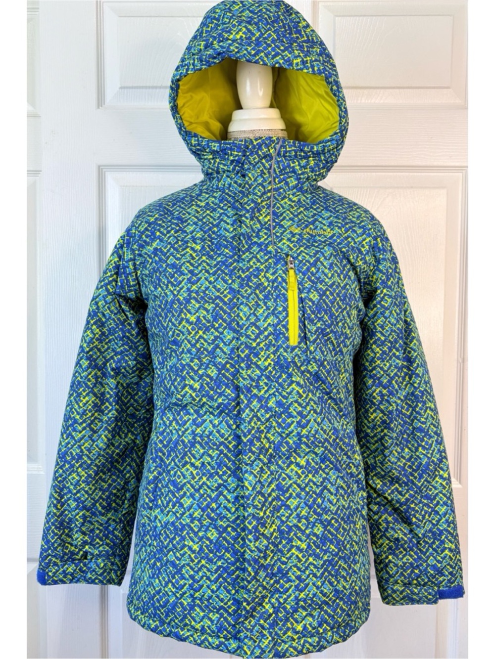 COLUMBIA Hooded Waterproof Blue/Green Reflective Ski Jacket M/L